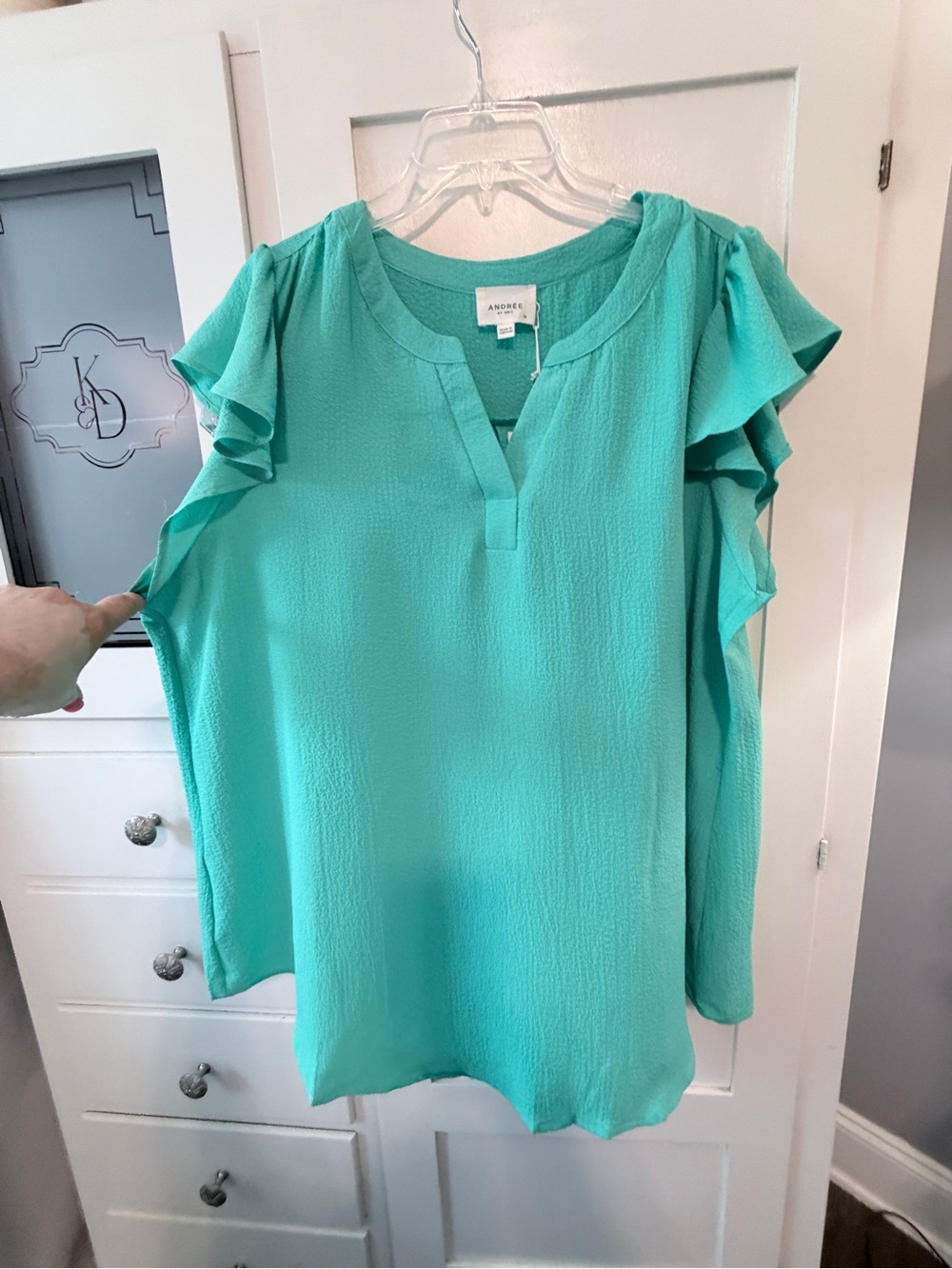 ANDREE BY UNIT Teal Ruffle Sleeve Blouse - Picture 2 of 7